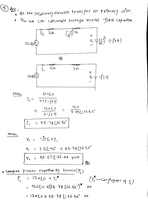 ② Ane: All the secondo *. All the secondary element transfer on primary side The we can calculate vorrage across 1242 capacit