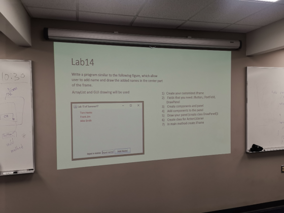 Lab14 10:30 Write a program similar to the following figure, which allow user to add name and draw the added names in the cen