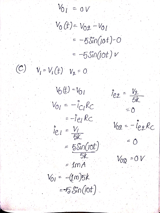 Voi - - OV Volt)= Voz - VOL -5 Sin(100)-0 --5 Sindiot) v (C) V=V7Ct). Ve = 0 iez - 12 sk =0 Vog = -legre o Volt) -VO! Voi = -