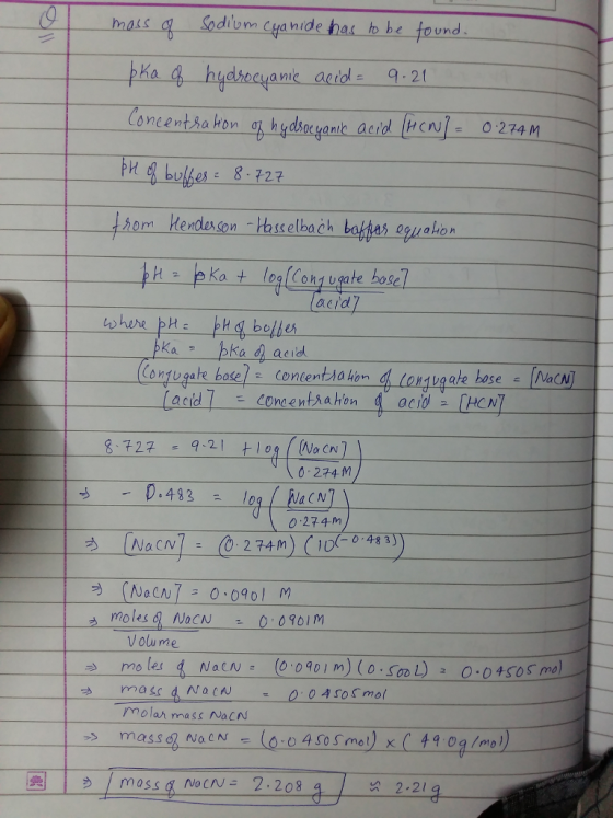 Sodium Ciga nide hat bo he found a ni acrd acid Coreentsa horn 0-274 M 0 274m 274m) ()D(-048 3 NaCN V olu me molar ma?s NaCN /massg NON- 2.208