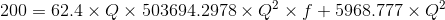200 = 62.4 x Q x 503694.2978 x 22 x f +5968.777 X Q2