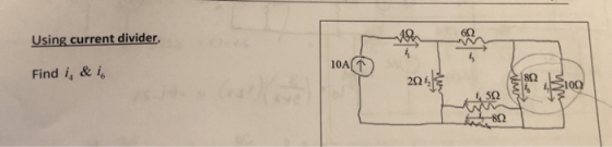 Using current divider Find i, & in 1040