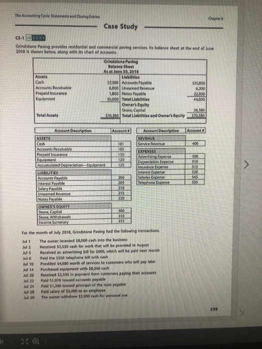 The Accounting Cycle Statements and Closing Entries Chapter 6 Case Study CS-1 LO 1234 Grindstone Paving provides residential