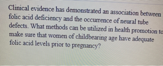 Clinical evidence has demonstrated an association between folic acid deficiency and the occurrence of neural tube defects. Wh