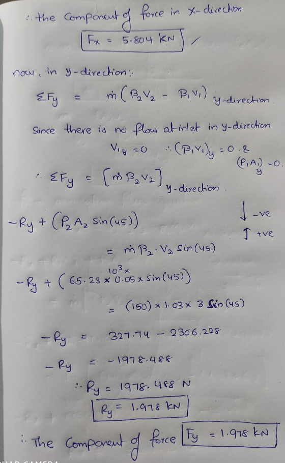 the component of force in x-direction Гу 5.804 KN now, in y-direction: Efy m (BVA - B.V.) y-direction -0.2 Since there is no