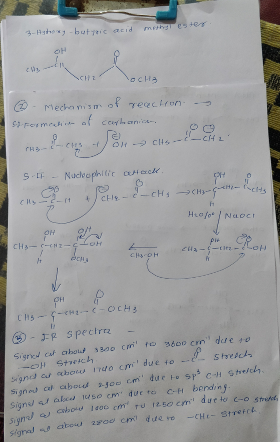 3-Hyhony - butyoic acid methyl ester. OH \CH 21 locH3 ② - Mechanism of reaction St-Formcetich of carbania (HB&C Poll cls_E-CH