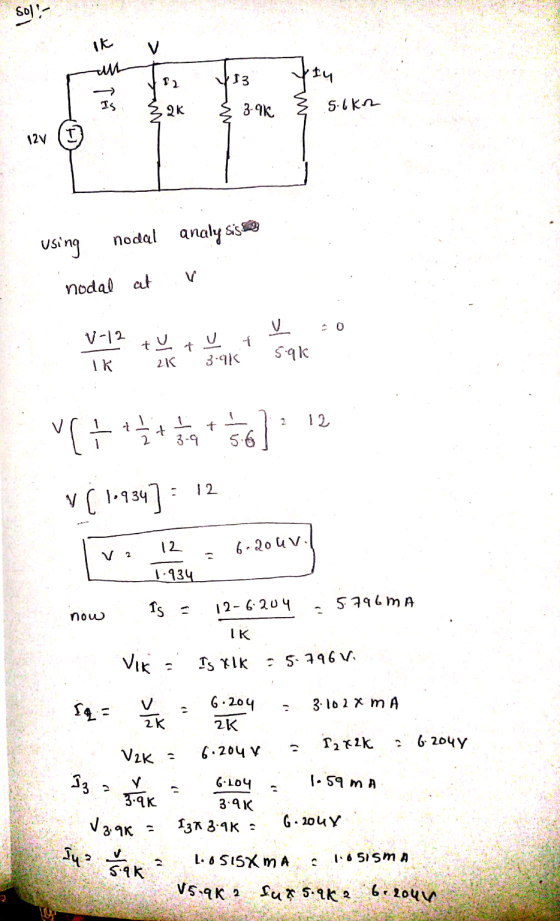 ik V I 3s 2k 3-96 soko using nodal analysis 13 v nodal at V-12 tutut 20 IK 2K 3.9k sak v e them at so]: 12 v [ 1954] = 12 Tw