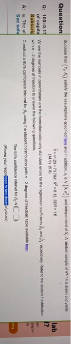 lab 1? Suppose that (Y, X) staly the assumptions specitled here and in addition, , s (0,0%) and independent of X, A random sa