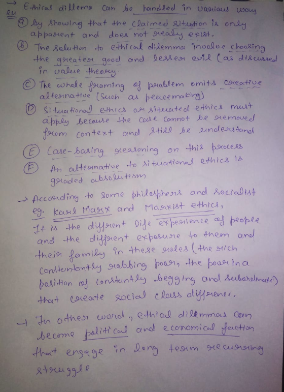 a Ethical dillema can be handled in various way @ by showing that the claimed situation is only apparent and does not realy e