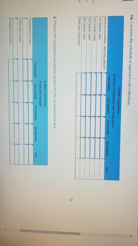1-b. Complete the schedule of expected cash collections. Graber Corporation Schedule of Expected Cash Collections 1st Quarter