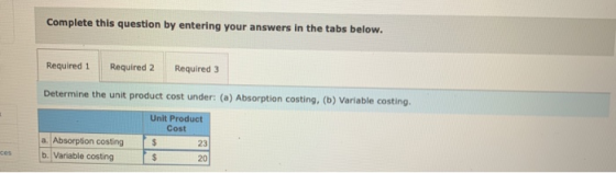 Complete this question by entering your answers in the tabs below. Required 1 Required 2 Required 3 Determine the unit produc