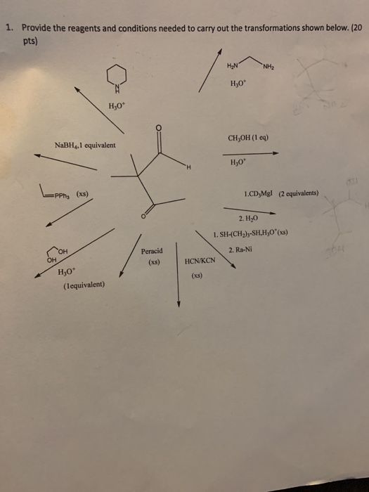 1. Provide the reagents and conditions needed to carry out the transformations shown below. (20 pts) NH2 H₂N H,00 H,0 CH,OH (