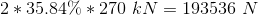 2 * 35.84% * 270 kN = 193536 N