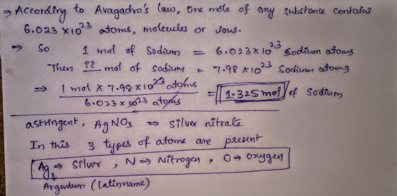 to Avagadros (auw, One mote of any subchante Contaies Accordiny 6.0a3 x1o atoms, moleuules or fous 23 Sodium atons 1 mot of