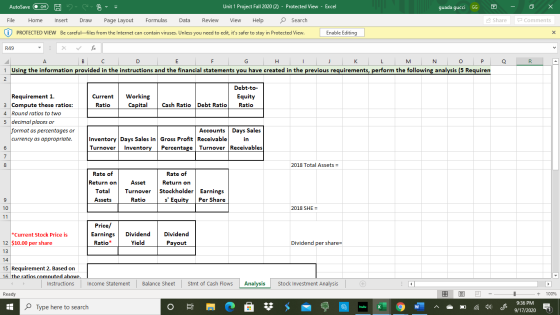 AutoSave Off Have Unit 1 Project Fall 2020 (2) - Protected View - Excel guada gucci GG File Home Insert Draw Page Layout Form