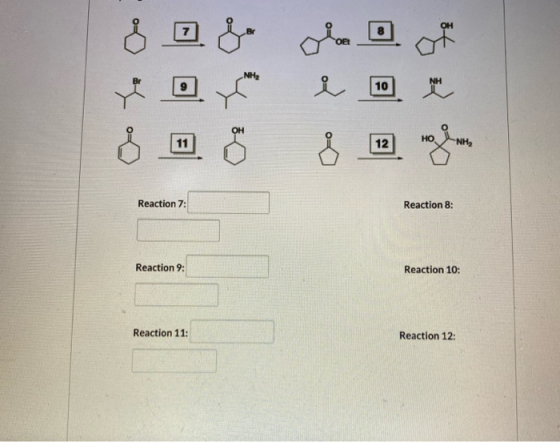 80 & NH 10 OH 11 12 og NH, Reaction 7: Reaction 8: Reaction 9: Reaction 10: Reaction 11: Reaction 12: