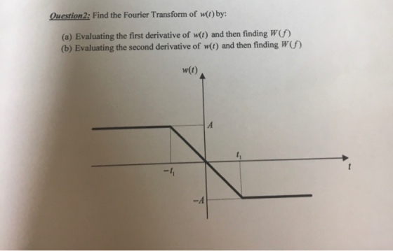 Question2: Find the Fourier Transform of w(t) by: (a) Evaluating the first derivative of w() and then finding W(f) (b) Evaluating the second derivative of w() and then finding W) w(t) -A