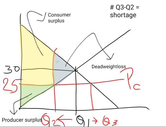 # Q3-Q2 = shortage to Consumer surplus consumer Deadweightloss Producer surplus@z5 +Q3