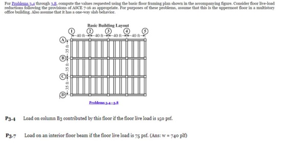 For Problems 3-4 through 3.8, compute the values requested using the basic floor framing plan shown in the accompanying figur