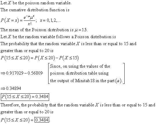 Let X be the poisson random variable The cumative di stribution function is The mean of the Poisson distribution is μ-15. Let