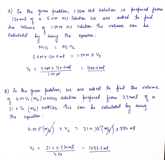 1. 50M H Aoluh on JA frepuedom Asked nd A) the ginen fnatem 2 D 5.0M HC Soluhion. We are he Lan he Valume .So M HL Soluhion.