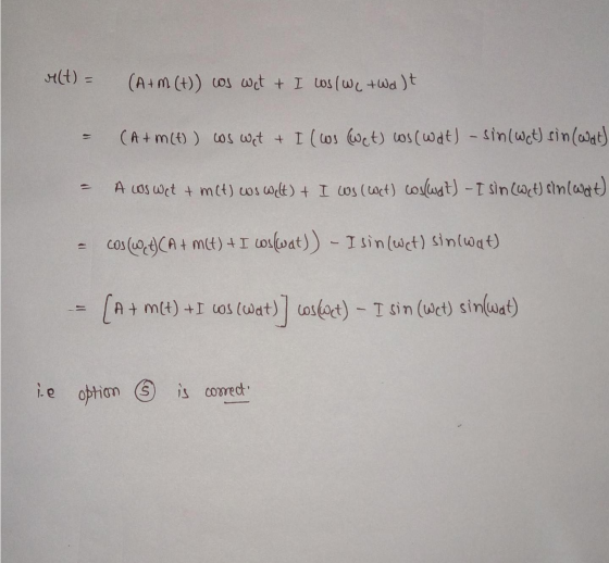 M(t) = (A+m (t)) os wit + I wos (We + Walt (A + m(t)) cos wat & I (ws (Wet) ws (wat) - sin(Wit) sin(wat) A cos wet + mct) was