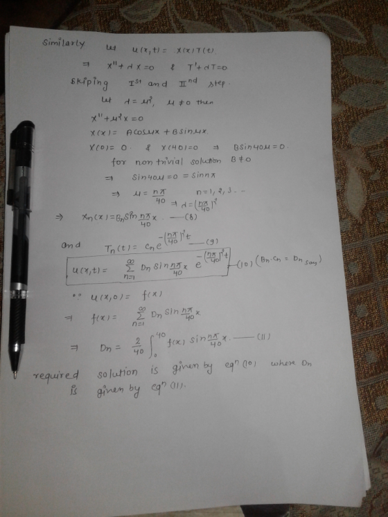 Similarly X(X,T(t) u(x,t) = skpinan dIdtep 40 40 on d но ทะเ 40 where Dr is givum by e9nao) so lution 10η γequired り(II):