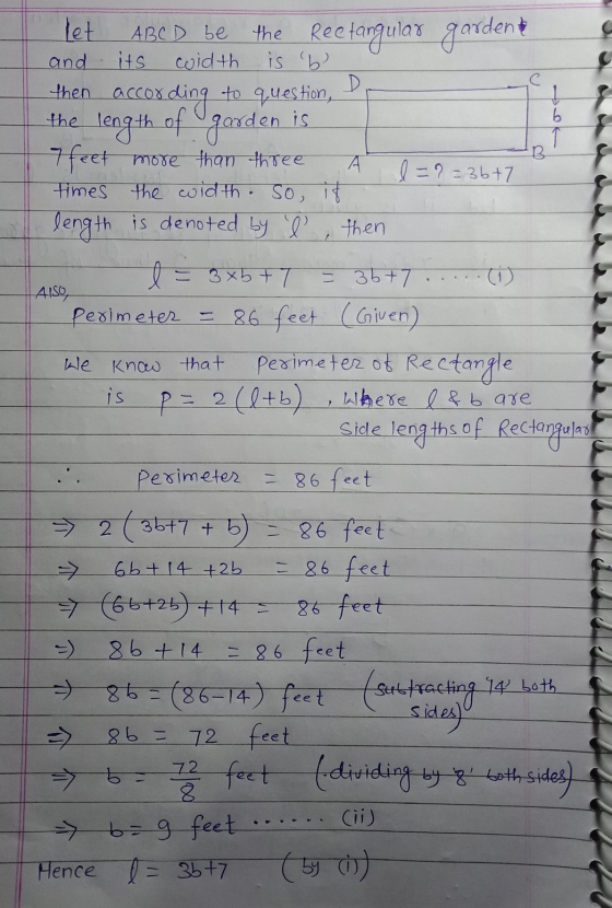 D then acco C b B A ? let A B C D be the Rectangular gardent and its coidth is b according to question, the length of garden