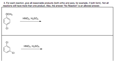 Image for 3. For each reaction, give all reasonable products (both ortho and para, for example, f both form). Not all re