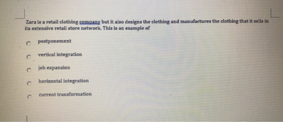Zara is a retail clothing company but it also designs the clothing and manufactures the clothing that it sells in its extensi