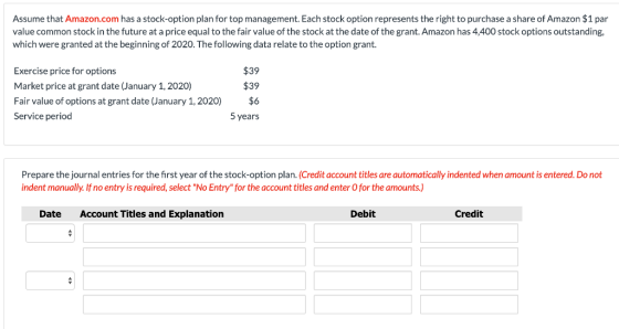 Assume that Amazon.com has a stock-option plan for top management. Each stock option represents the right to purchase a share