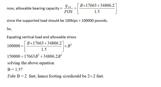 guita [Bx17663+34806.2] now, allowable bearing capacity = . pacity FOST 1.5 ] since the supported load should be 100kips = 1