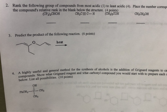 Rank the following group of compounds from most acidic (1) to least acidic (4). Place the number corresp the compounds relat
