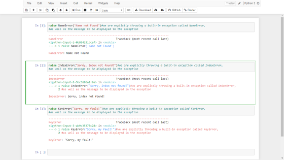 File Edit View Insert Cell Kernel Widgets Help Trusted Python 3 O a + D + Run C Code Download GitHub Binder In [1]: raise Nam