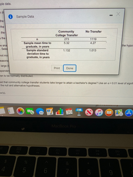 uple data nti - X 0 Sample Data the the the No Transfer s the Community College Transfer 273 5.32 n 1119 4.27 the hypo e anal