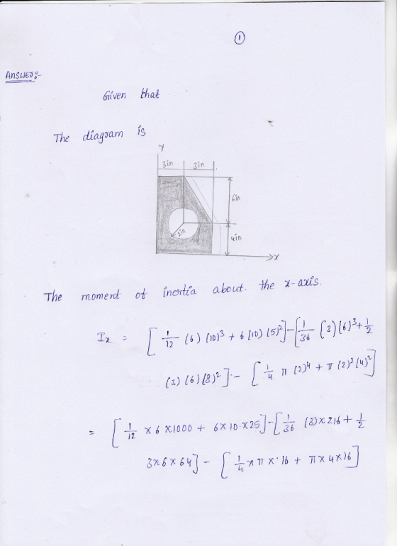 0 ven thal The diagsam is 3in in fin 4in The momerntot inertia abeut the axts Tz 3x 6 X 64