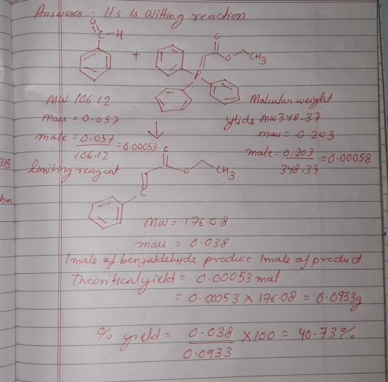 Answers. Its is witting reaction I alcular weight mu (06.12 mast 0-057 mate=0.057 - 130.00053 706-12 Glide mw 348.37 mau - 0