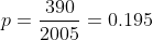 390 P = 2006 = 0.195