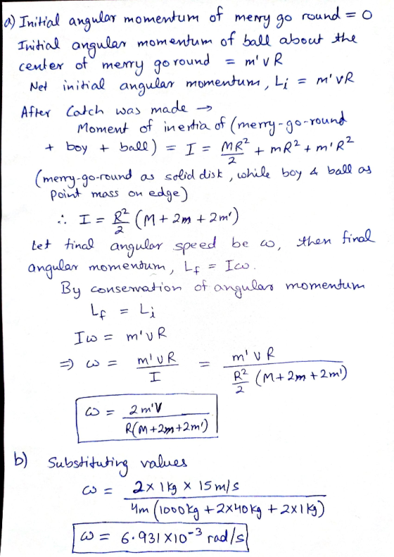 Initial angular momentum of Twitial angulan center of mery go round Net inihal angular momentun, Li = mvR round meny go mome
