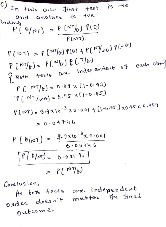 and anothei s +ve indin Botn +ests an indep endeut euch othes f[NT)-9-yx10-3 X 0.00)ナ[1-0.gs) xo4Sx o.944 Conclusion As both 4ests e independent Unden doesnt matter 낙utinul outcome