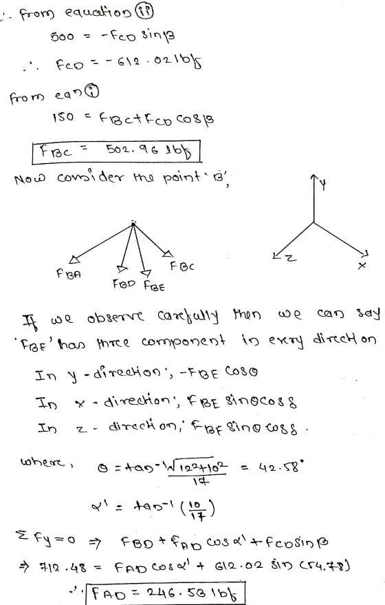 - from equation 9 500 -feo sing .. FCO 612.02161 from ean iso = FBct Fco cosis 502.96 FBC ebb Now consider the point o ۴۷ 22