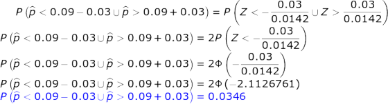0.03 0.03 plo<0.09 -0.03UP >0.09+ 0.03) = P(Z <-ot -0.014220.0142) 1 -26 0.03 P <0.09 -0.03UP >0.09+0.03) = 0.0142 1 0.03 P <