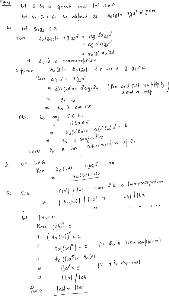 Sol. talgla aga ugeh a. 64 G be a group and let a EG 6+ doha G be defined by 6+ giugg EG then Pa (3.8212 a giggat - ag, áo gj