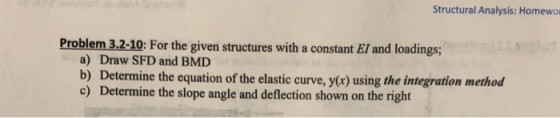 Structural Analysis: Homewo Problem 3.2-10: For the given structures with a constant El and loadings; a) Draw SFD and BMD b)