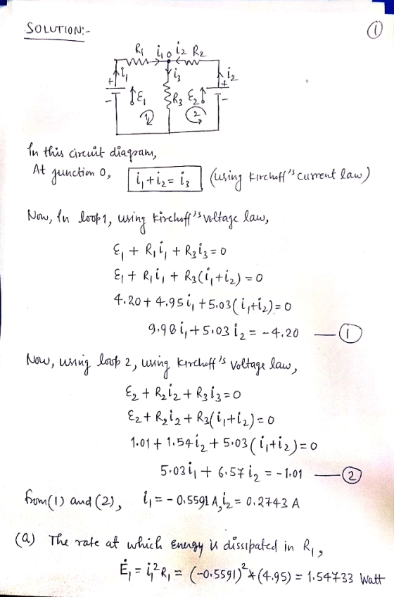 To SOLUTION:- Ri lio iz Rz tie Bez E, IT In this circuit diagram, At function o, istis- iz (using Kircheffs current law) Now