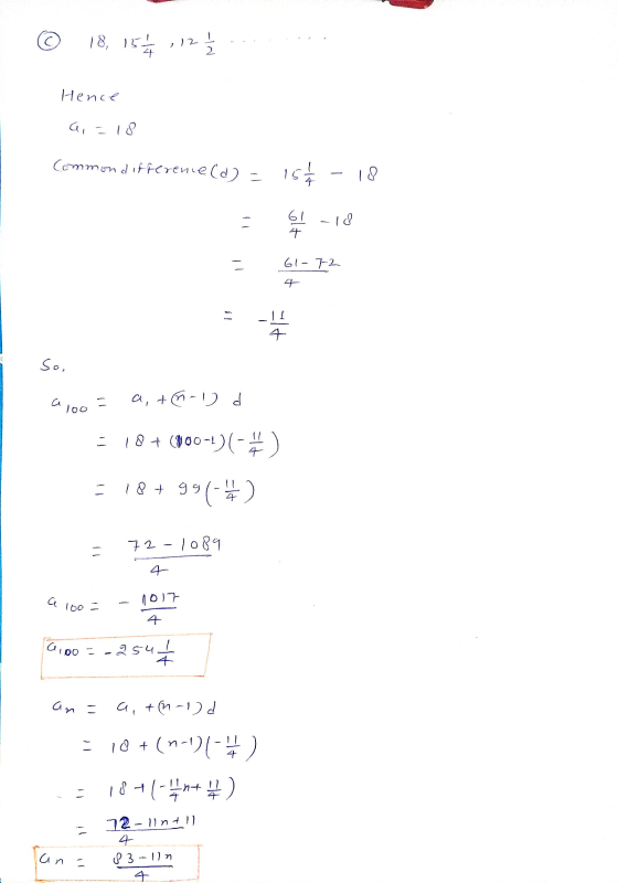 a 100 = 18, 15L + 22 | 두 T Hence G 10 Common difference(d) - ~ 144 - 18 6이 18 4 2 아가2 다 JIT So, 7 a100여 a,+ n-1) d 18 + (100-