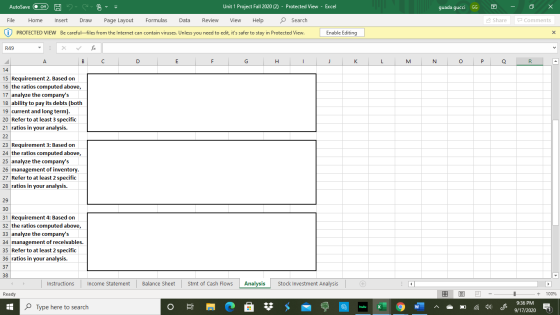 AutoSave Off Have Unit 1 Project Fall 2020 (2) - Protected View - Excel guada gucci GG File Home Insert Draw Page Layout Form