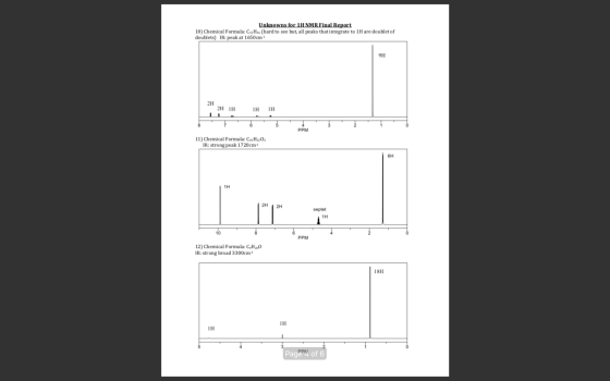 Unknowns for 1H NMR Final Report 10) Chemical Formula: CH. (hard to see but, all peaks that integrate to 11 are doublet of do