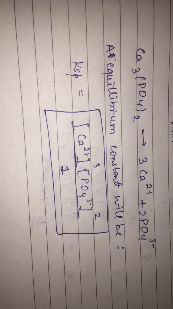 Са (РОч), — з са** + роц At equillibrum constant will be : з ks = | Ca2+1 CPo43)