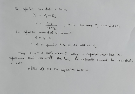 For capacitor connected in series, У% Ya Yen C in less than G as well as ал с, ico GC2 G+62 For capacitor connected in parall